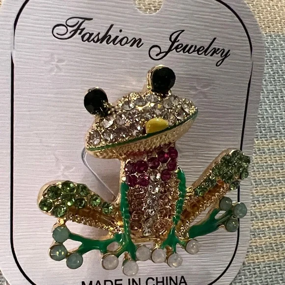 3/$18 Fashion Jewelry Gold & Green Crystal Frog Brooch Lot 6006 - Picture 3 of 6
